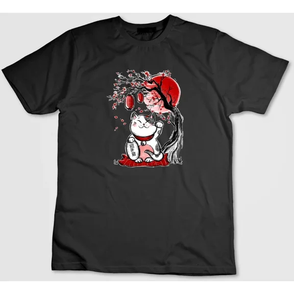 Vintage Maneki Neko Japanese Lucky Cat Figure , Short Sleeve T Shirt Men / Woman G76Hot Trending Birthday Gifts