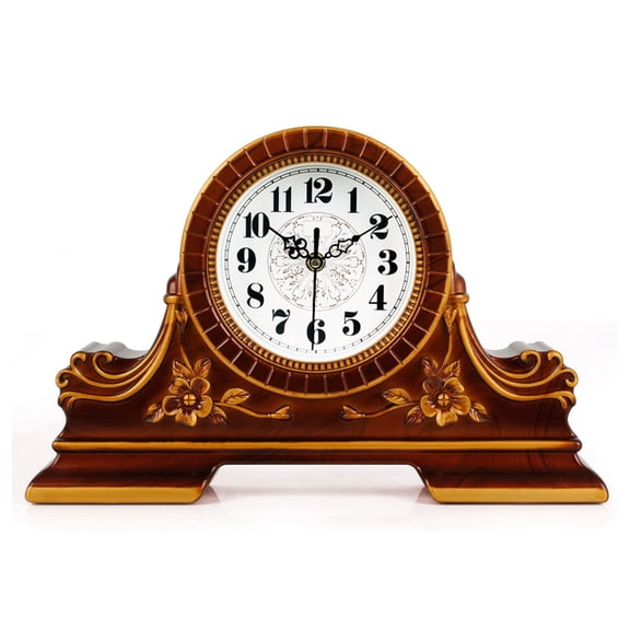 Vintage Mantel Clock with Silent Movement, Retro Decorative Clock Battery Operated, Elegant Fireplace Clock Quiet Table Clock, for Living Room Bedroom Office