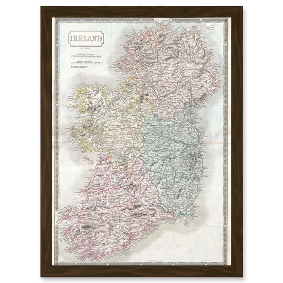 Vintage Map 1850 Hall Ireland Emmerald Isle A4 Artwork Framed Wall Art Print