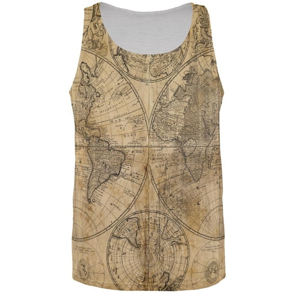 Vintage Map All Over Adult Tank Top - 2X-Large