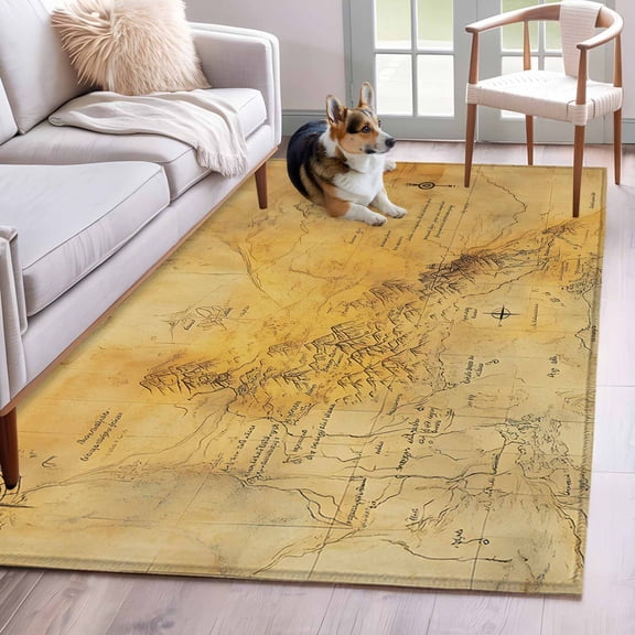 Vintage Map Area Rug 3x5 Washable Rug Non Slip Middle Century Farmhouse Natural Landscape Large Area Rug Indoor Floor Carpet for Entryway Bedroom Kitchen Living Room Home Office Dining Room Nursery