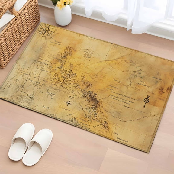 Vintage Map Bathroom Rug Washable 2x3 Entryway Rug Non Slip Middle Century Farmhouse Natural Landscape Front Door Mat Low Pile Indoor Doormat Throw Floor Carpet for Kitchen Bedroom Entrance