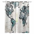 thumbnail image 1 of Vintage Map Blackout Curtains for Bedroom/Living Room, Teal Flowers Color Block Abstract Thermal Insulated Kitchen Drapes with Grommets, Light Blocking Window Treatment, 2 Panels 42" x 45", 1 of 7