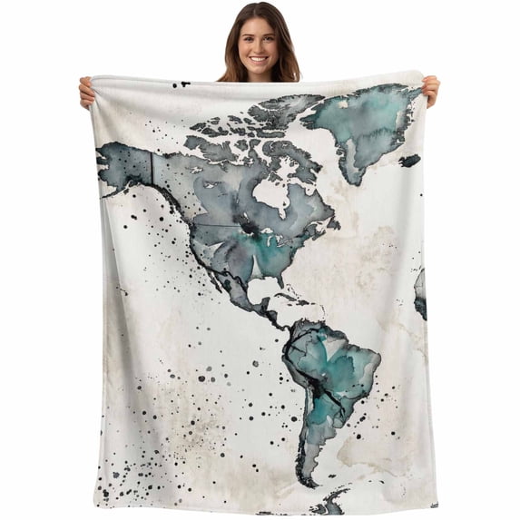 Vintage Map Blanket Soft Cozy Warm Throw Blanket for Couch, Plush Fuzzy Flannel Fleece Blankets for Sofa, Teal Flowers Color Block Abstract Bed Blankets Lightweight Gifts for Women, 30"x40"