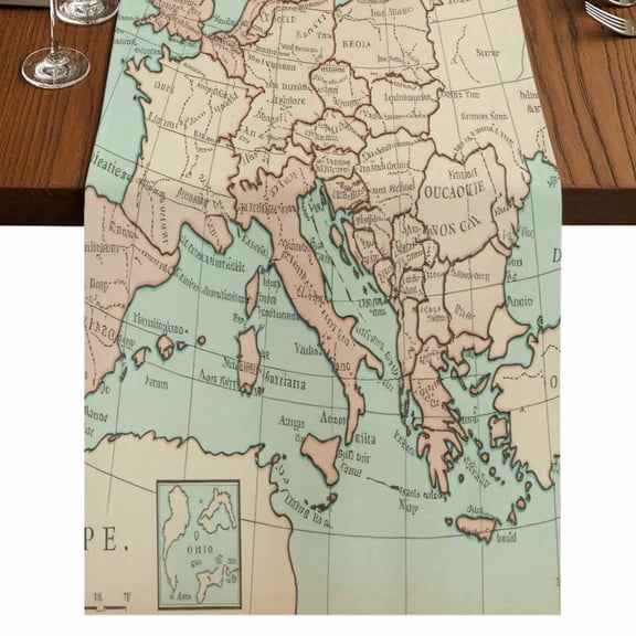 Vintage Map Burlap Cotton Table Runner 14x72 Inches Long, Western Retro Art Maps Farmhouse Table Runners, Outdoor Dining Tablecloths Decor for Baby Shower/Party/Wedding