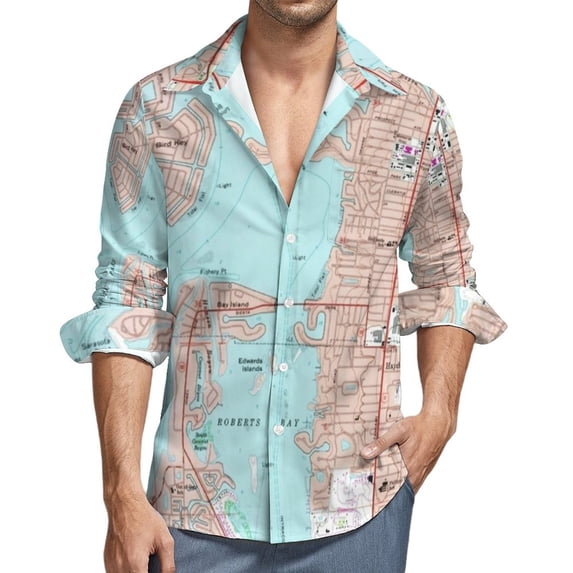 Vintage Map Casual Shirts Men The World 1801 Print Shirt Long Sleeve Fashion Harajuku Blouses Autumn Design Clothes Large Size