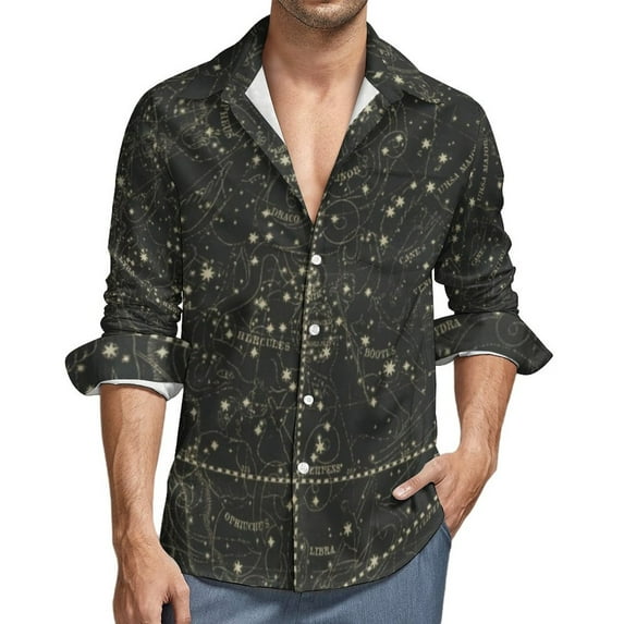 Vintage Map Casual Shirts Men The World 1801 Print Shirt Long Sleeve Fashion Harajuku Blouses Autumn Design Clothes Large Size