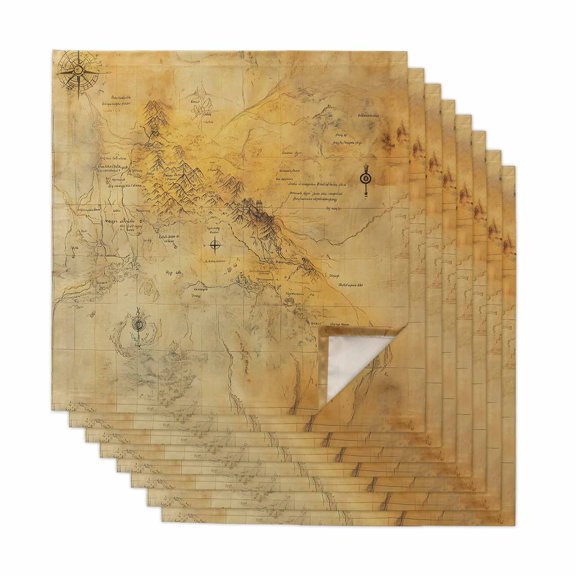 Vintage Map Cloth Napkins, Middle Century Farmhouse Natural Landscape Washable and Reusable Dinner Napkins Set of 8, Table Napkin for Kitchen Party Birthday Wedding Hotel Housewarming 20"x20"