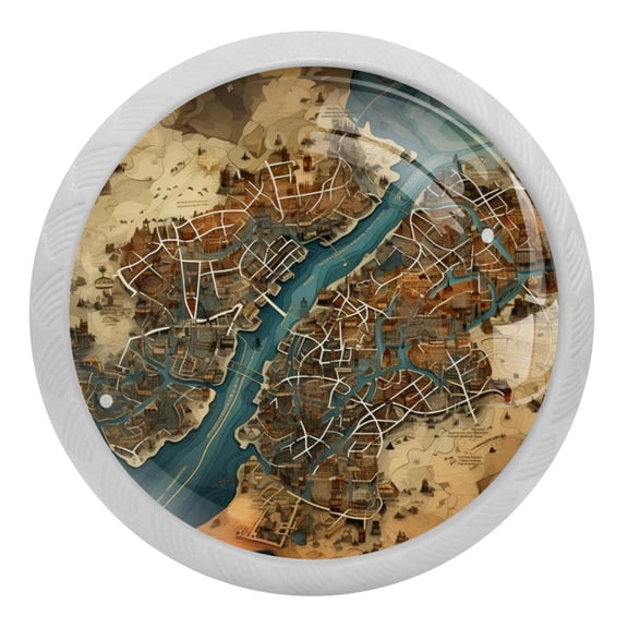 Vintage Map Crystal Glass Drawer Knob Pull Ergonomic 30mm Circle Glowing Furniture Cabinet Handle for Kitchen Dresser Cupboard Wardrobe