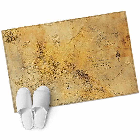 Vintage Map Entryway Rug 2x3 Area Rug Washable Indoor Doormat Small Bathroom Rugs Low Pile Accent Throw Rugs Middle Century Farmhouse Natural Landscape Floor Carpet for Kitchen Bedroom Entrance