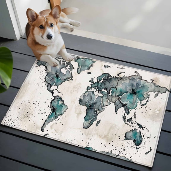 Vintage Map Front Door Rugs 2x3 ft Gray Green Watercolor Color Block Abstract Small Rug for Entryway Non Slip Washable Bathroom Door Mat Absorbent Floor Mat for Indoor Entrance