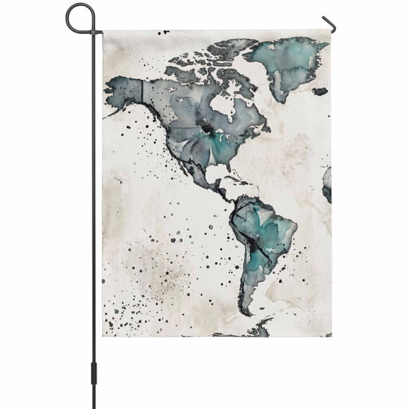 Vintage Map Garden Flag 12 x 18 Inches, Gray Green Watercolor Color Block Abstract Weather Proof Outdoor Patio Flags Double Sided Small Garden Decoration for Yard Outside Home