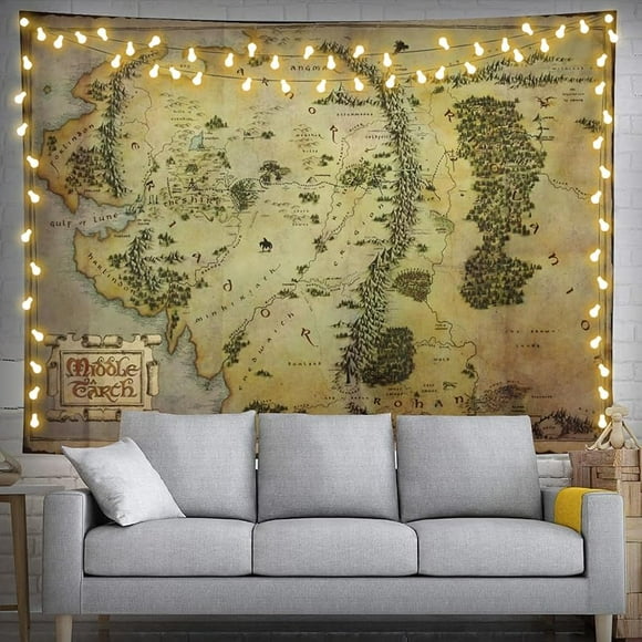 Vintage Map of Middle Earth Tapestry Middle Earth Map Poster Tapestries Lord of Maps Rings Banner Wall Art for Home Bedroom Dorm Classroom Decor Party Birthday Decorations 40x30 Inch