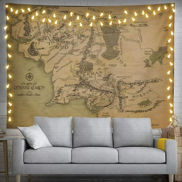 Vintage Map of Middle Earth Tapestry Middle Earth Map Poster Tapestries Lord of Maps Rings Banner Wall Art for Home Bedroom Dorm Classroom Decor Party Birthday Decorations 40x30 Inch