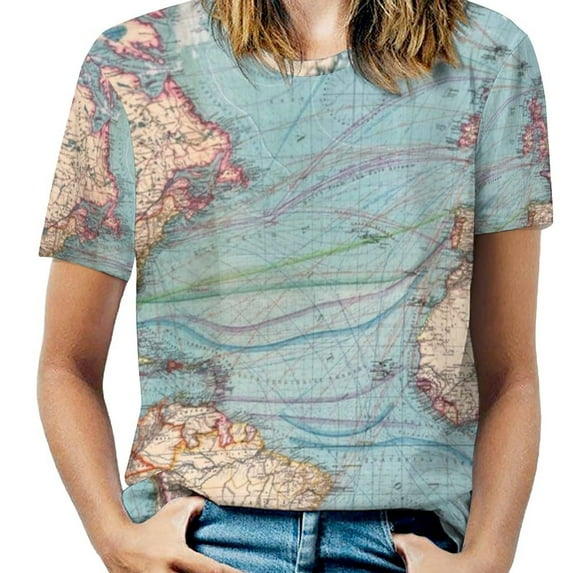 Vintage Map Of The World ( 1897 ) New Fashion Zip Off Shoulder Top Short-Sleeve Women Shirt World World Map Map Of The World