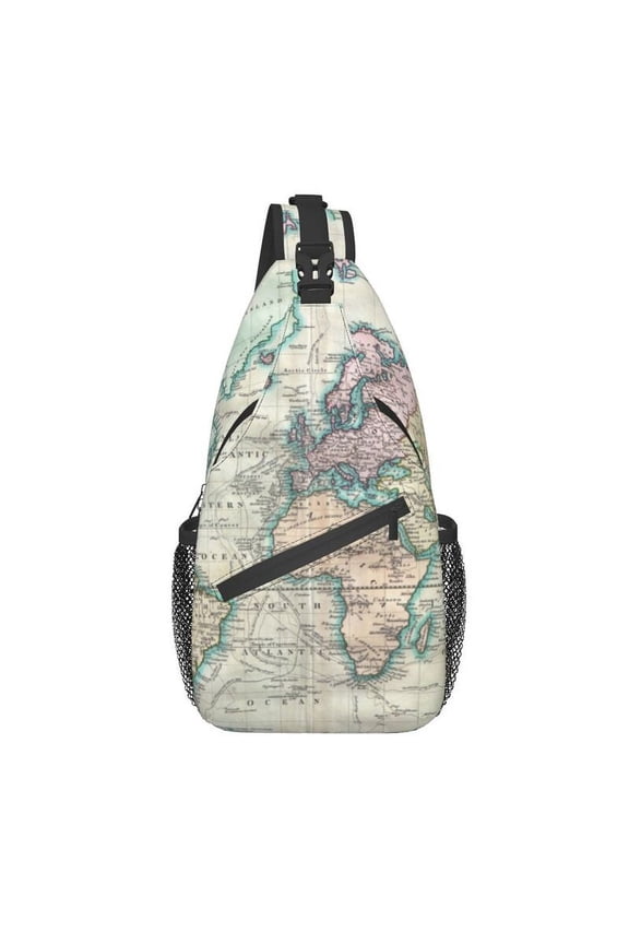 Vintage Map Of The World Crossbody Sling Backpack Men Custom Chest Shoulder Bag for Cycling Camping Daypack