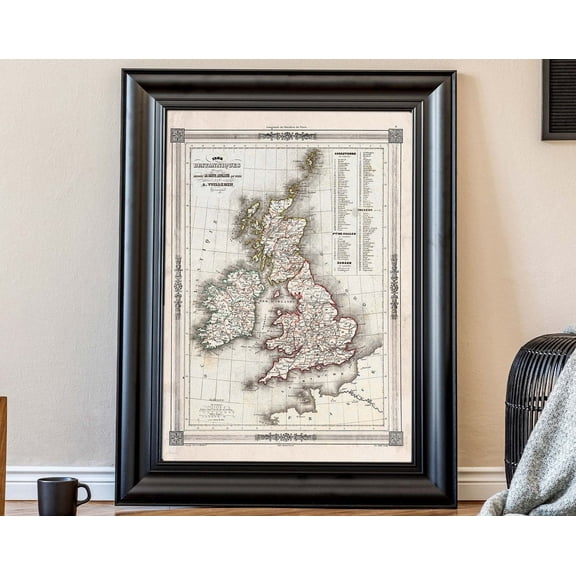 Vintage Map Of Uk, Historical Map Of Great Britain, Antique Map British Isles Wall Art, Modern Wall Decor, 16x24 UNFRAMED