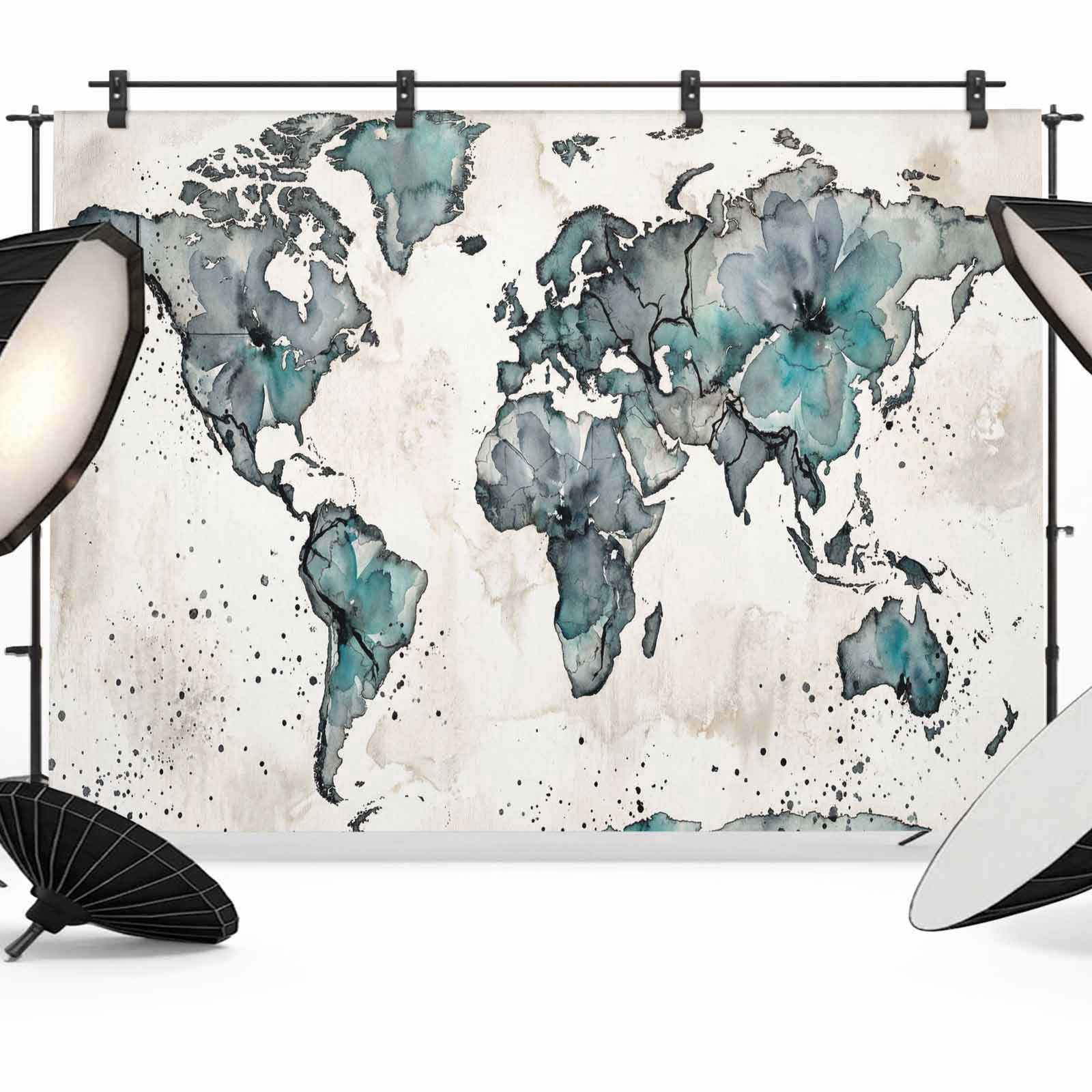 Vintage Map Photography Backdrop 7x5FT, Gray Green Watercolor Color ...