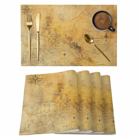 Vintage Map Placemats Set of 4 Middle Century Farmhouse Natural Landscape Place Mats Indoor Wipeable Table Mats Washable Cloth Dining Table Placemats for Kitchen Holiday Party Home Decor 13x19 Inch