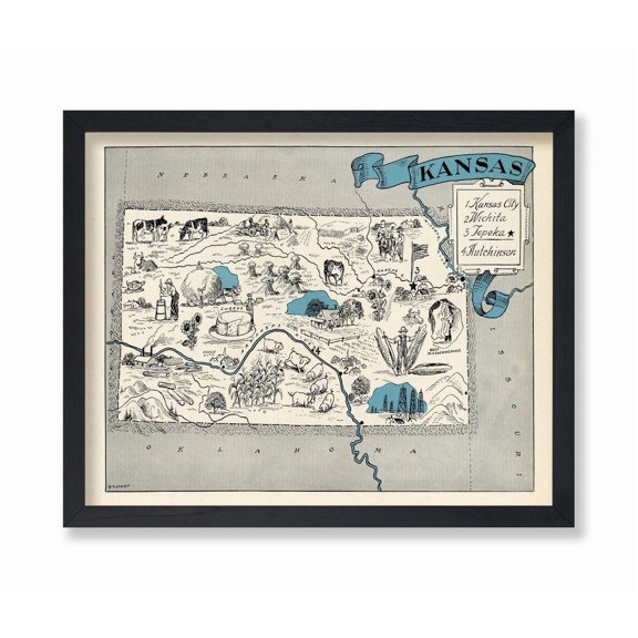 Vintage Map Retro Kansas Map Print Kansas State Map Art Wall Decoration For Classroom Office Dorm
