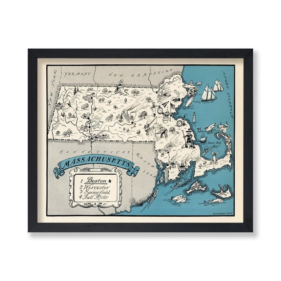 Vintage Map Retro Massachusetts Map Print Gift For Teachers & Students Classroom Office Decor (Unframed)