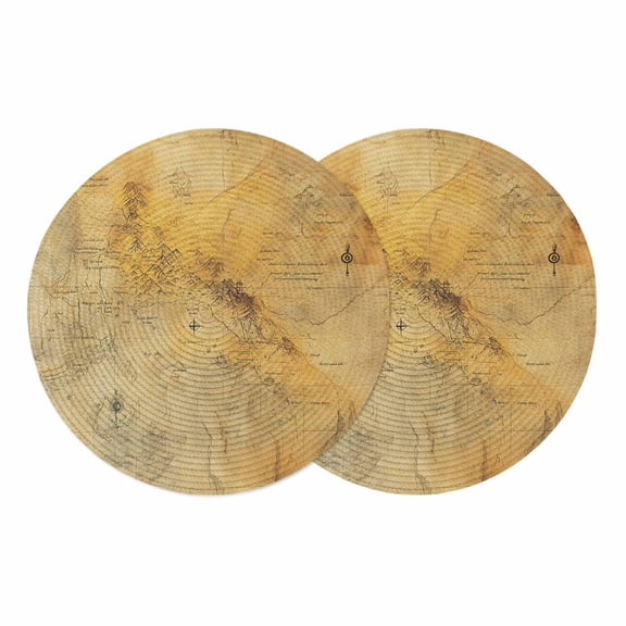 Vintage Map Round Placemats Set of 2 Middle Century Farmhouse Natural Landscape Place Mats Indoor Woven Table Mats Washable Heat-Resistance Braided Dining Table Placemats for Kitchen Party 15 Inch