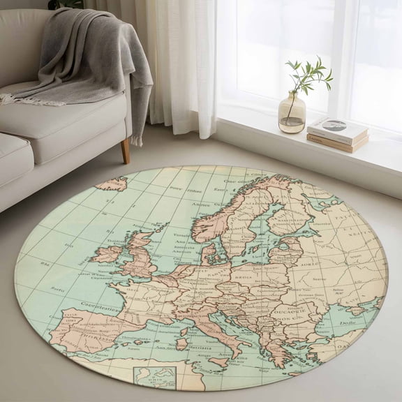 Vintage Map Round Rug 3ft Washable Circle Entryway Rugs Non Slip Western Retro Art Maps Area Rug Indoor Floor Carpet for Bedroom Kitchen Living Room Home Office Dining Room Nursery