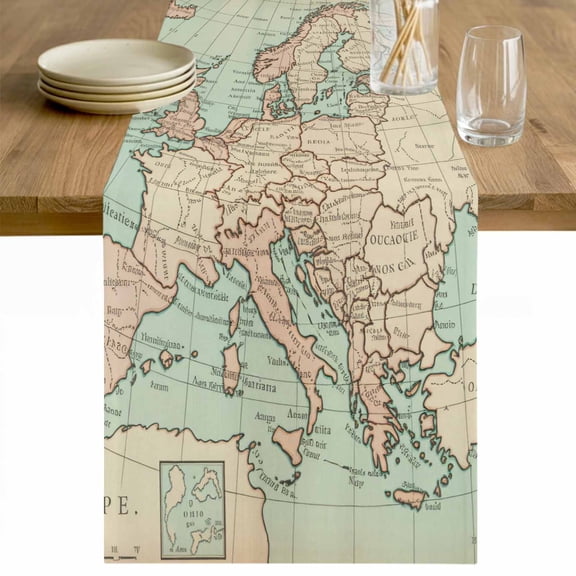 Vintage Map Table Runner 48 Inches Long Farmhouse Dress Scarves, Western Retro Art Maps Dining Tablerunner for Coffee Table/Kitchen Island/Party Décor, 13" x 48"