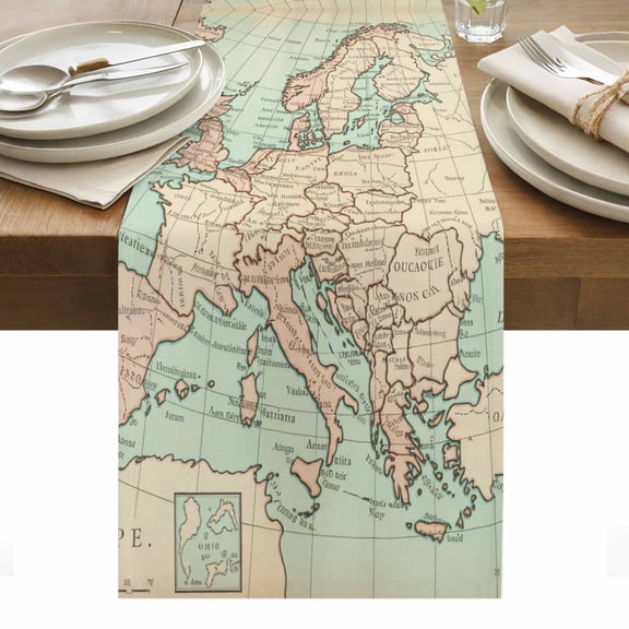 Vintage Map Table Runner - 60 Inch Long, Kitchen Dining Table Runner Dresser Scarves, Western Retro Art Maps Farmhouse Decor for Coffee Tables Wedding Party Banquet
