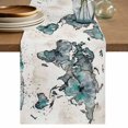 thumbnail image 1 of Vintage Map Table Runner 72 Inches, Teal Flowers Color Block Abstract Bed Runner Dresser Scarves Tabletop for Indoor Outdoor Parties/Ceremony/Banquet, 18" x 72", 1 of 8