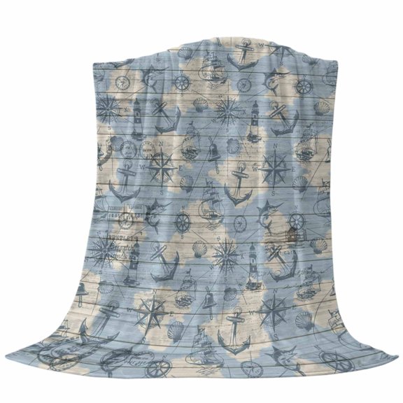 Vintage Map Throw Flannel Blanket Abstract Route Sailing Anchor Compass Super Soft Cozy Bed Blanket, Lightweight Plush Fuzzy Bed Throw for Bedroom Sofa Couch Living Room 30x40In,