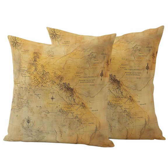 Vintage Map Waterproof Outdoor Pillow Covers 16''x16'' Set of 2, Patio Furniture Cushion Covers for Chairs, Middle Century Farmhouse Natural Landscape Decorative Pillow Cases for Garden/Pool/Beach