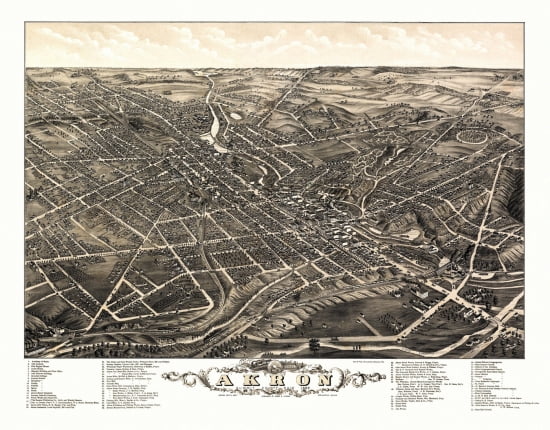 Vintage Map of Akron Ohio 1882 Summit County Canvas Art - (36 x 54)