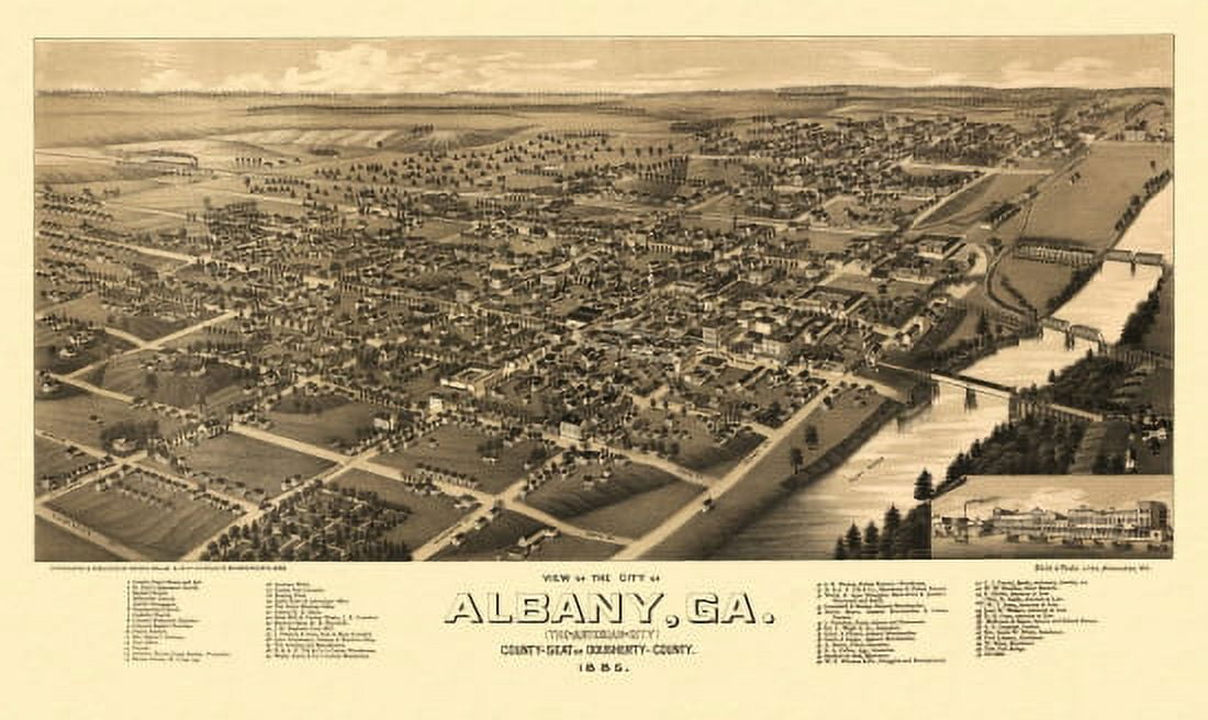 Vintage Map of Albany Georgia 1885 Dougherty County Canvas Art - (18 x 24)