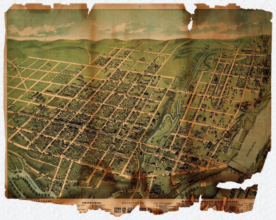 Vintage Map of Allentown Pennsylvania 1879 Lehigh County Canvas Art - (18 x 24)