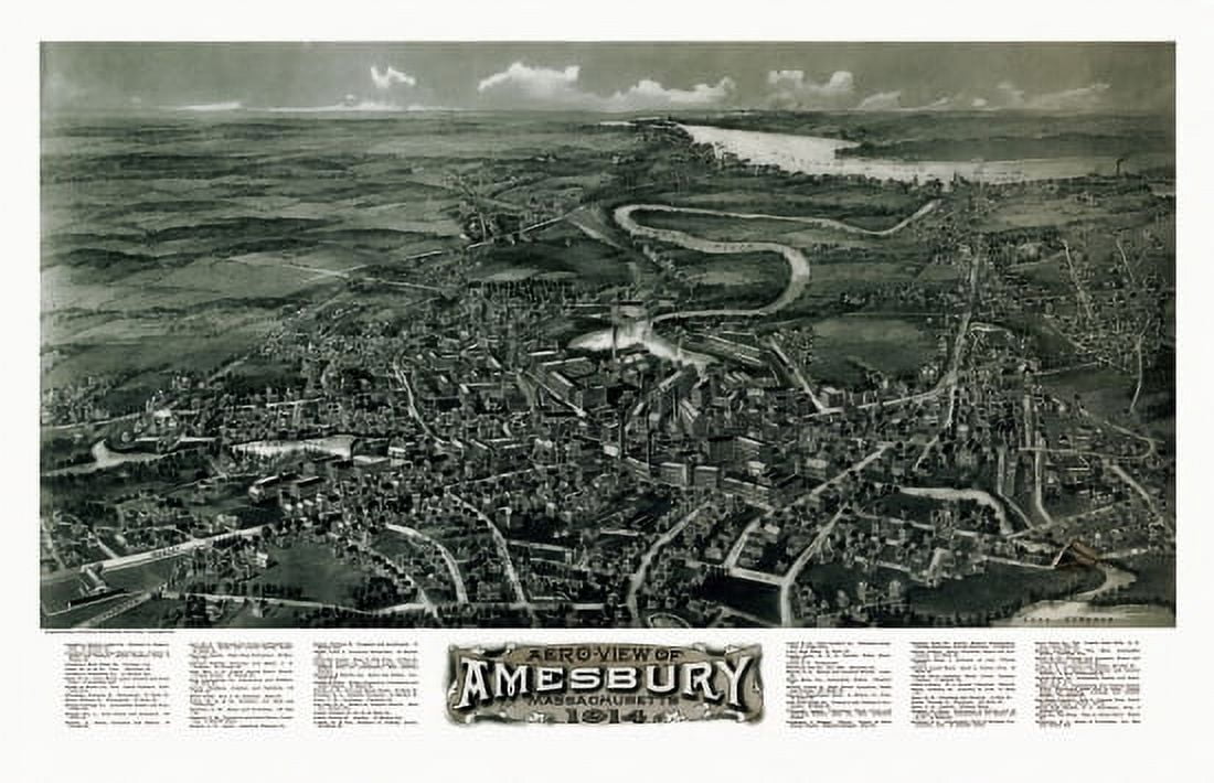 Vintage Map of Amesbury Massachusetts 1914 Essex County Canvas Art - (18 x 24)