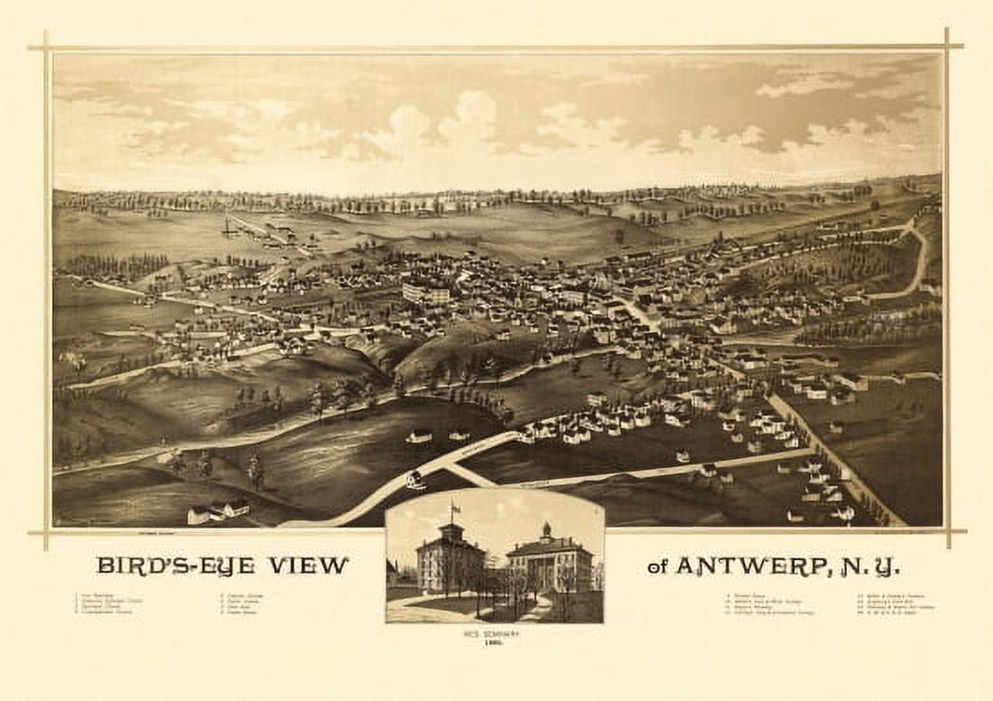 Vintage Map of Antwerp New York 1888 Jefferson County Canvas Art - (18 x 24)