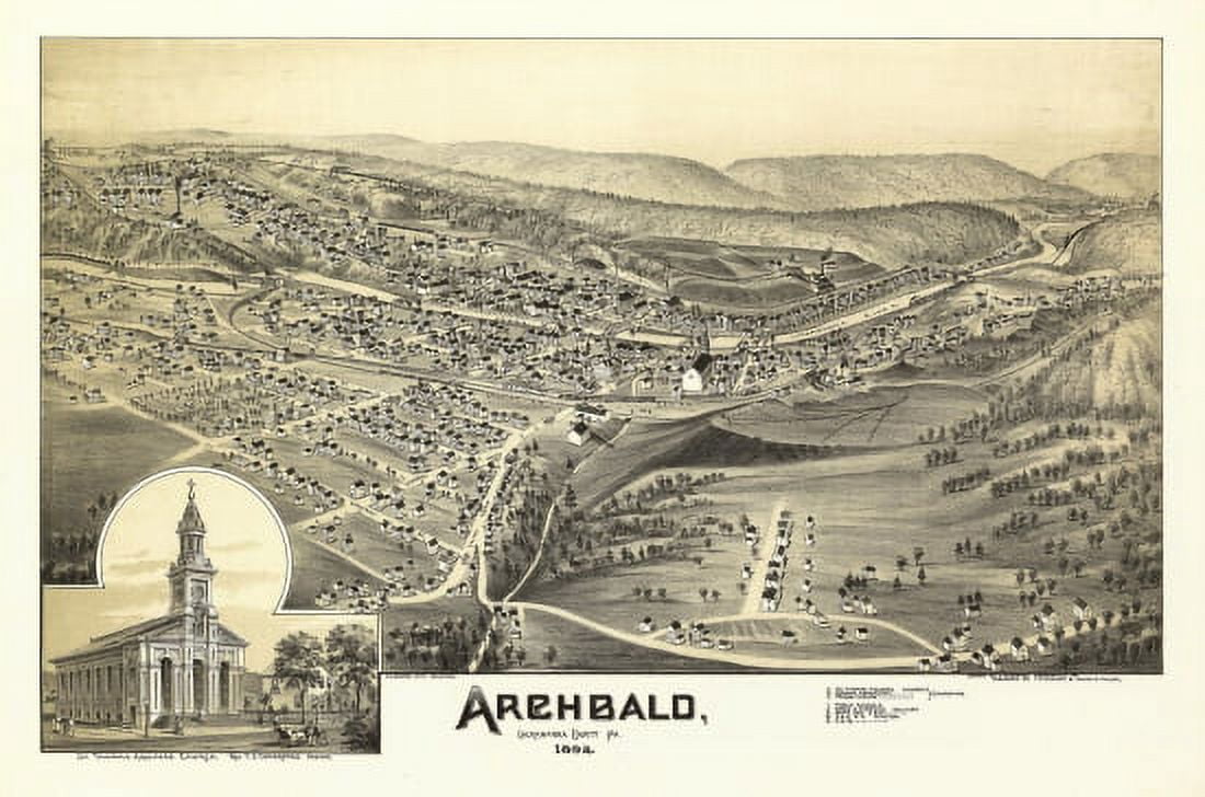 Vintage Map of Archbald Pennsylvania 1892 Lackawanna County Canvas Art - (18 x 24)