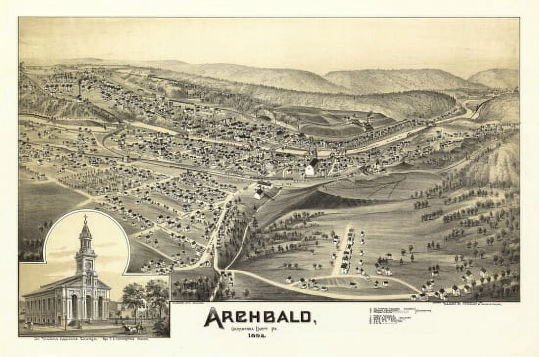 Vintage Map of Archbald Pennsylvania 1892 Lackawanna County Canvas Art - (24 x 36)