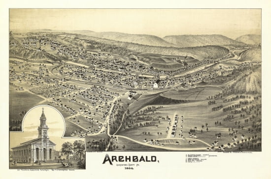 Vintage Map of Archbald Pennsylvania 1892 Lackawanna County Canvas Art - (36 x 54)