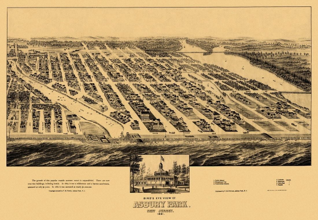 Vintage Map of Asbury Park New Jersey 1881 Monmouth County Canvas Art - (24 x 36)