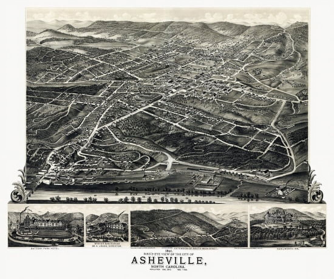 Vintage Map of Asheville North Carolina 1891 Buncombe County Canvas Art - (18 x 24)