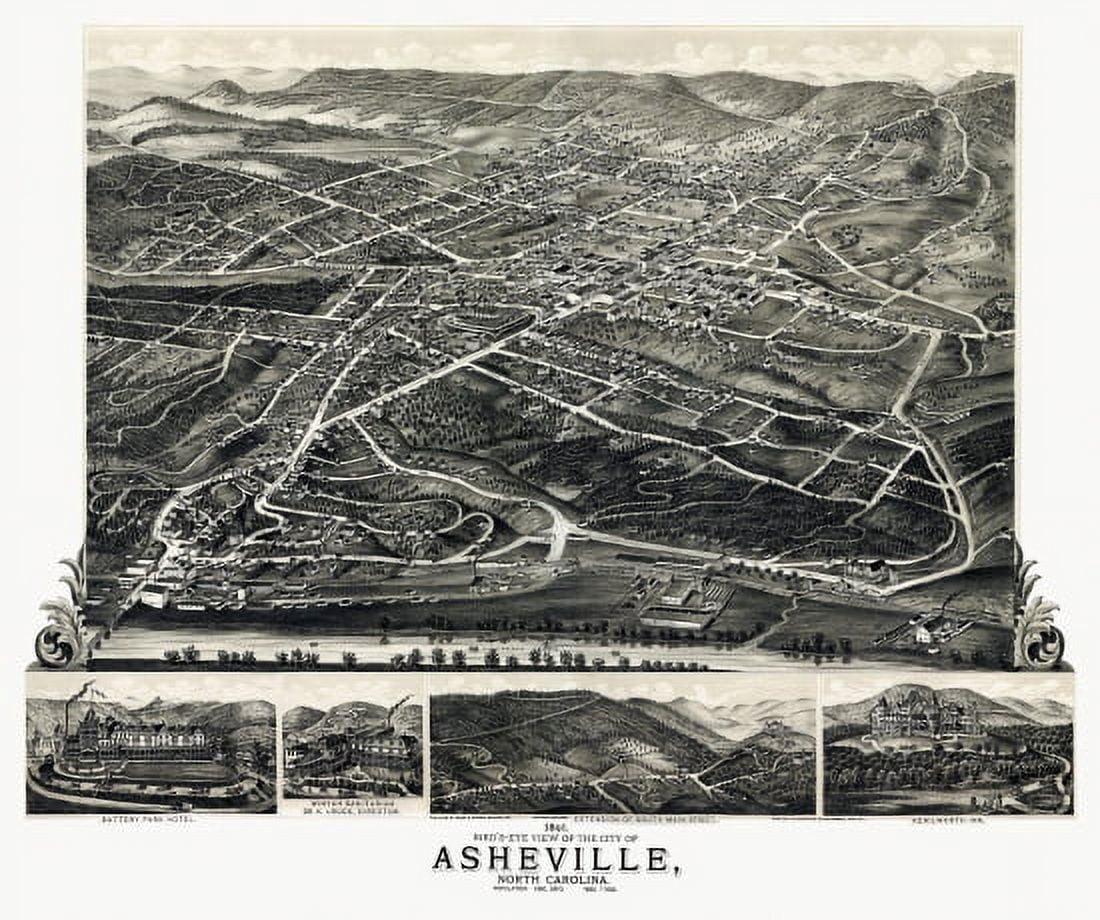 Vintage Map of Asheville North Carolina 1891 Buncombe County Canvas Art - (36 x 54)