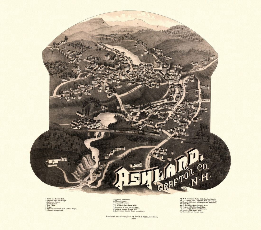 Vintage Map of Ashland New Hampshire 1883 Grafton County Canvas Art - (18 x 24)