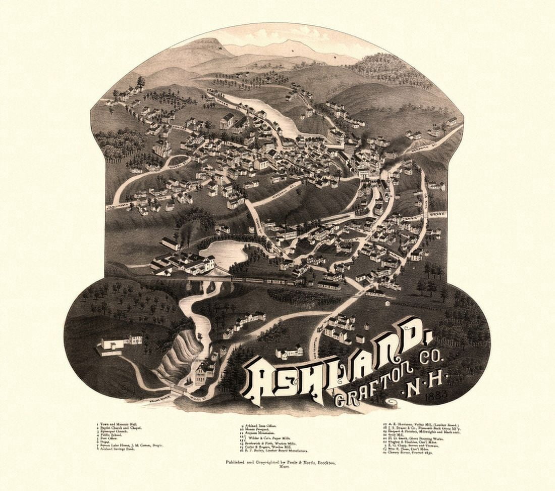 Vintage Map of Ashland New Hampshire 1883 Grafton County Canvas Art - (24 x 36)