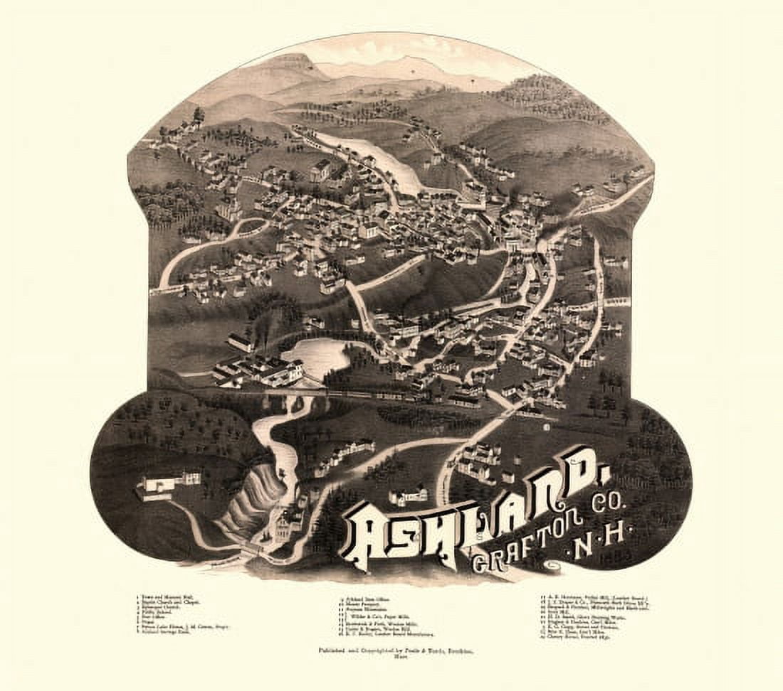 Vintage Map of Ashland New Hampshire 1883 Grafton County Canvas Art - (36 x 54)