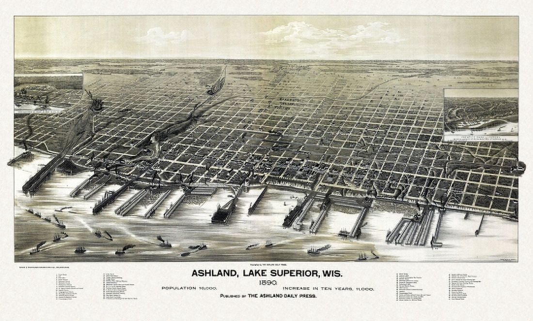 Vintage Map of Ashland Wisconsin 1890 Ashland County Canvas Art - (24 x 36)