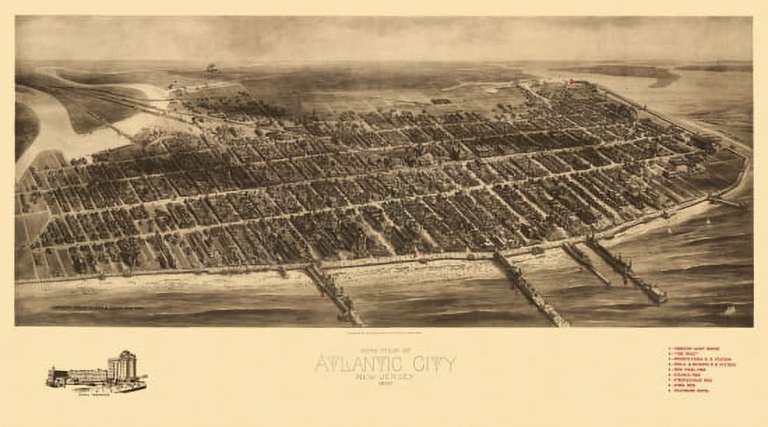 Vintage Map of Atlantic City New Jersey 1909 Atlantic County Canvas Art - (18 x 24)