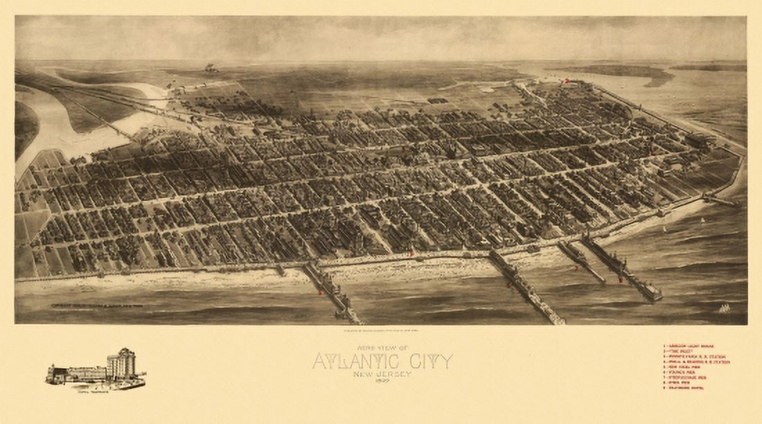 Vintage Map of Atlantic City New Jersey 1909 Atlantic County Canvas Art - (24 x 36)