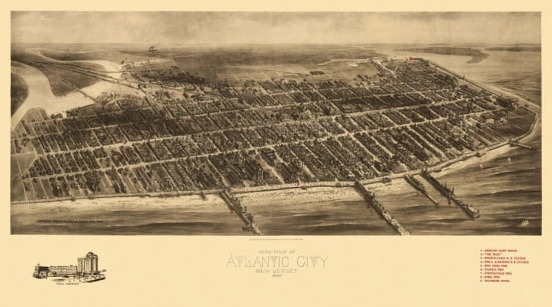 Vintage Map of Atlantic City New Jersey 1909 Atlantic County Canvas Art - (36 x 54)